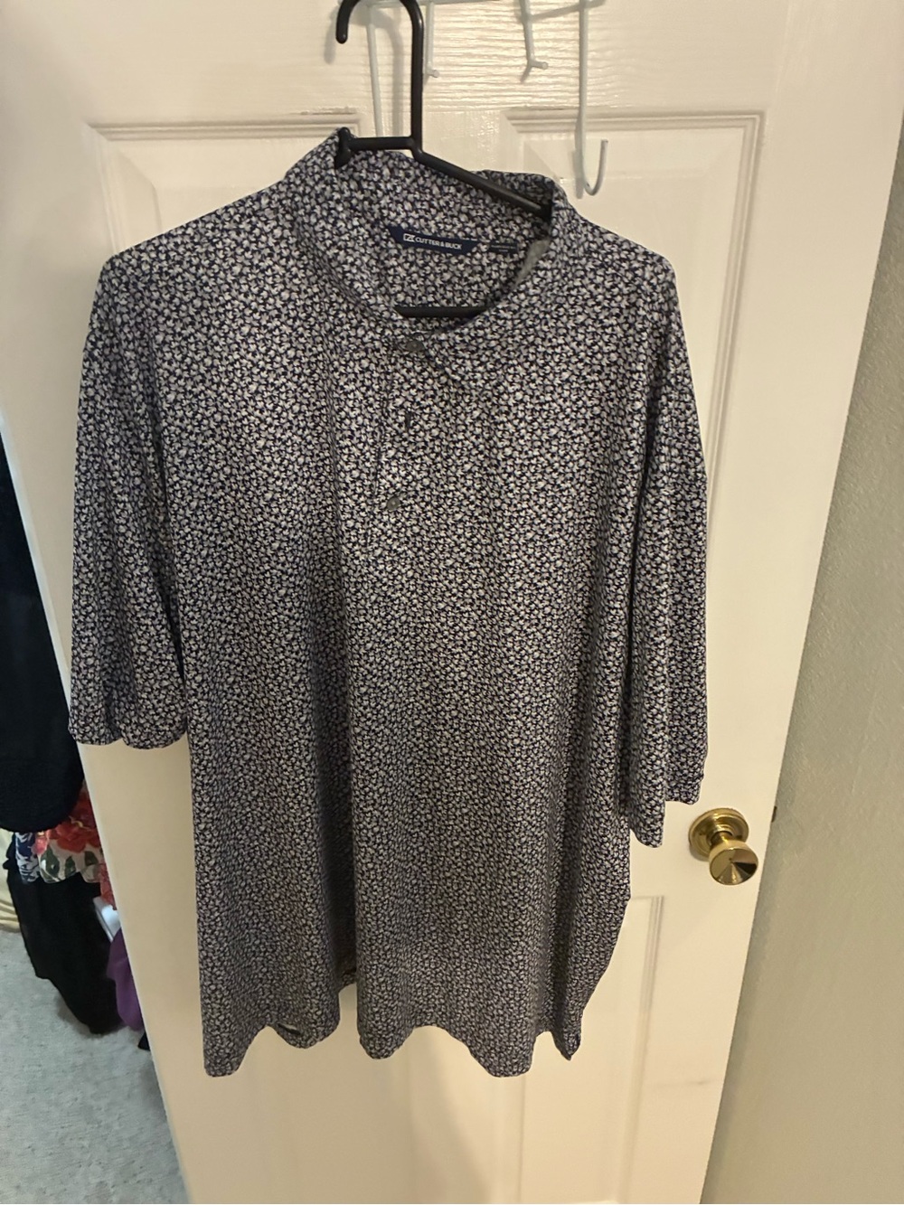 Cutter & Buck Navy Micro Floral Short Sleeve Polo